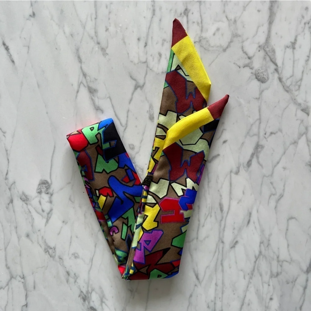Silk Twilly Scarf, Graffiti Pattern, Multicolor